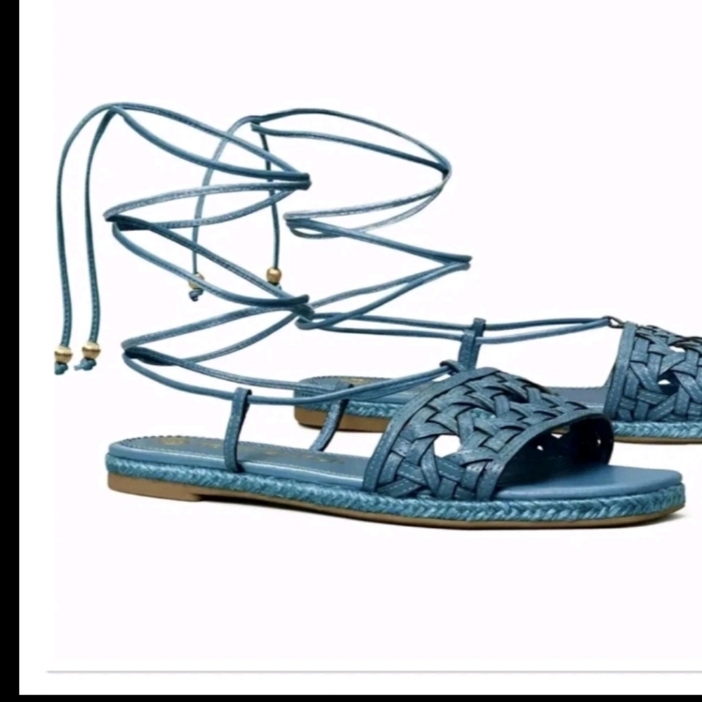 Tory Burch Blue Basketweave Espadrille Sandals-NIB SZ 8 - Picture 2 of 14